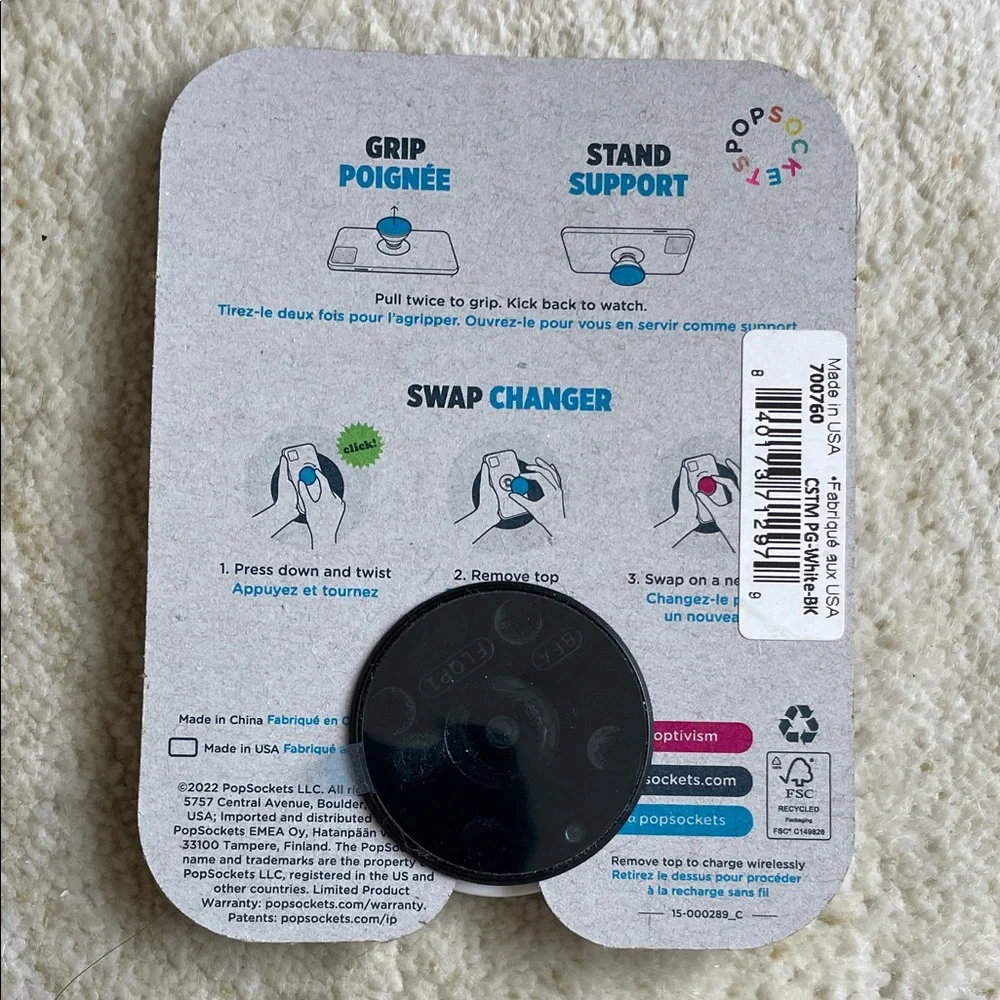 NEW PopSocket PopGrip - Black with Red Accent